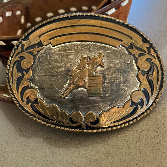 Vintage Comstock silversmiths buckle with custom made hand laced leather belt - Picture 2 of 16